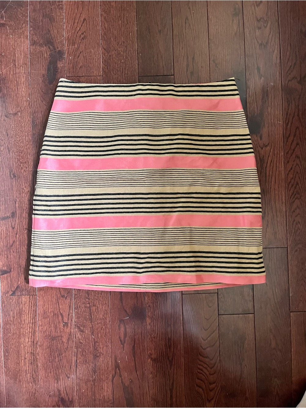 LOFT Pink, Cream and Black Striped Mini Skirt